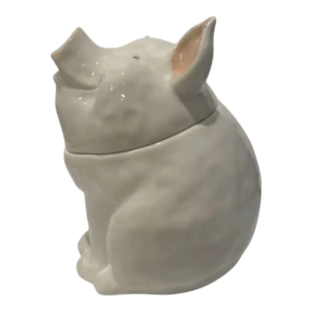 2000s Pier 1 Imports Hand Painted Earthenware Pig Cookie Jar Farmhouse Decor